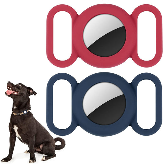 Air-Tag Dog Collar,Silicone Case for GPS Tracking Finder,Protective Cover Compatible with Apple Air-Tag,Safety and Anti-Lost,Dog Collar Cat Loop Holder Pet Accessories (Blue-Red)