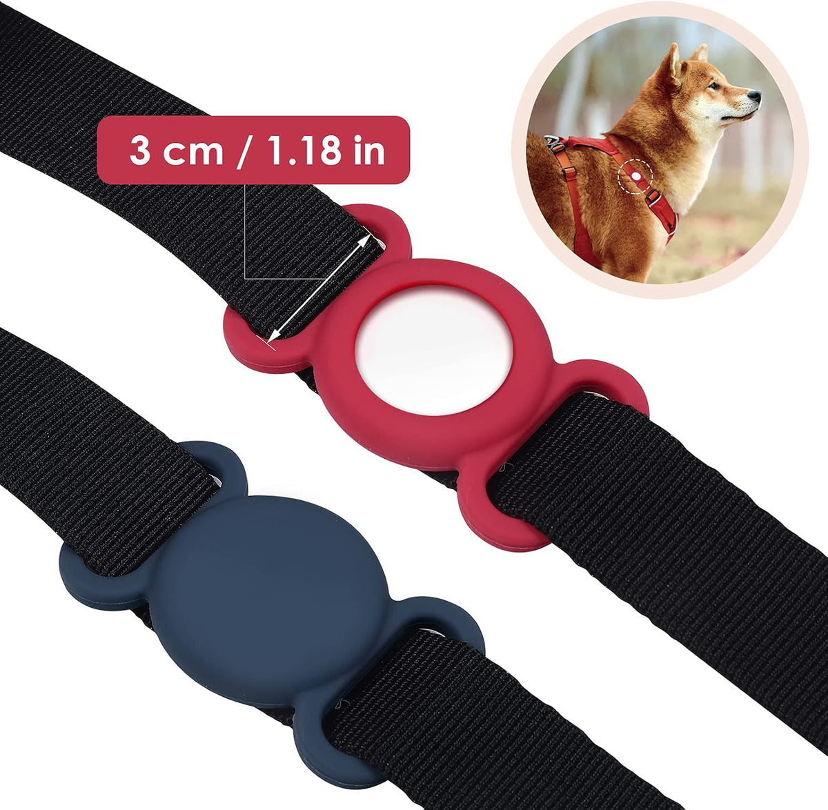Air-Tag Dog Collar,Silicone Case for GPS Tracking Finder,Protective Cover Compatible with Apple Air-Tag,Safety and Anti-Lost,Dog Collar Cat Loop Holder Pet Accessories (Blue-Red)