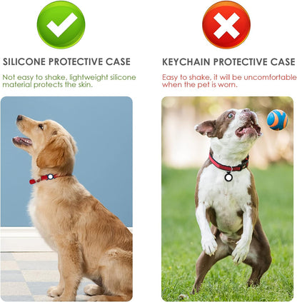 Air-Tag Dog Collar,Silicone Case for GPS Tracking Finder,Protective Cover Compatible with Apple Air-Tag,Safety and Anti-Lost,Dog Collar Cat Loop Holder Pet Accessories (Blue-Red)